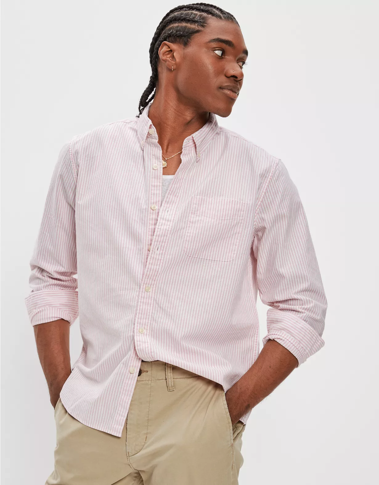 AE Everyday Striped Oxford Button-Up Shirt 1 AE Everyday Striped Oxford Button-Up Shirt