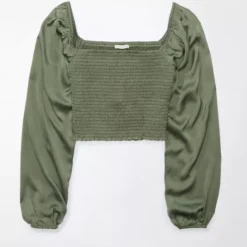 AE Smocked Satin Long-Sleeve Shirt 5 AE Smocked Satin Long-Sleeve Shirt -Drape Mode Sales 0358 5319 309 f