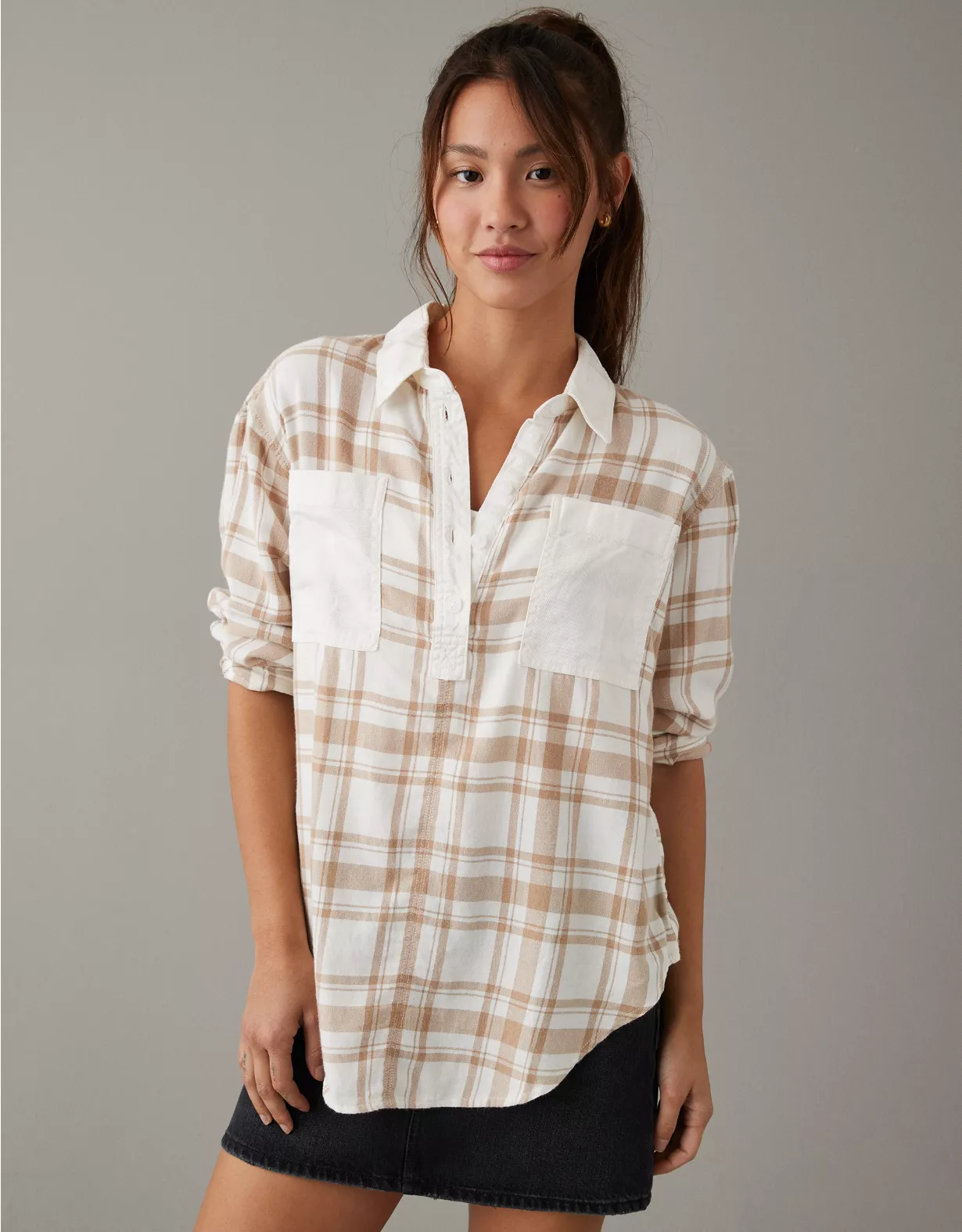 AE Oversized Plaid Pullover Shirt 1 AE Oversized Plaid Pullover Shirt