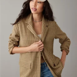 AE Oversized Plaid Boyfriend Blazer