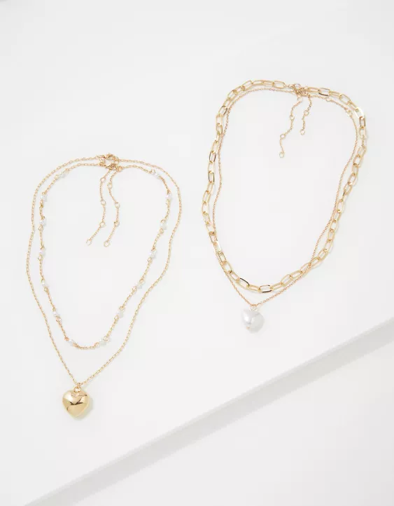 AEO Gold Heart Necklace 4-Pack 2 AEO Gold Heart Necklace 4-Pack - Image 2