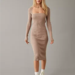 AE Long-Sleeve Square Neck Sweater Dress