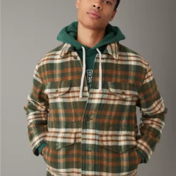 AE Plaid Button-Up Jacket