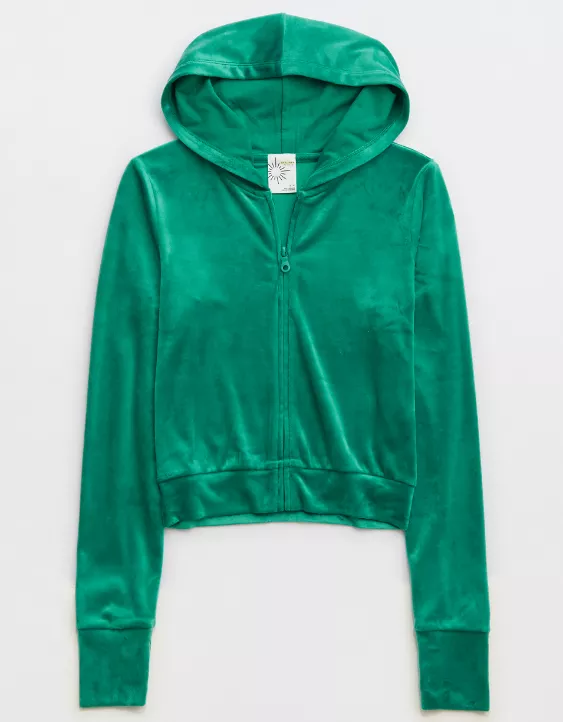 OFFLINE By Aerie Bright Lights Velour Cropped Full Zip Hoodie 3 OFFLINE By Aerie Bright Lights Velour Cropped Full Zip Hoodie - Image 3