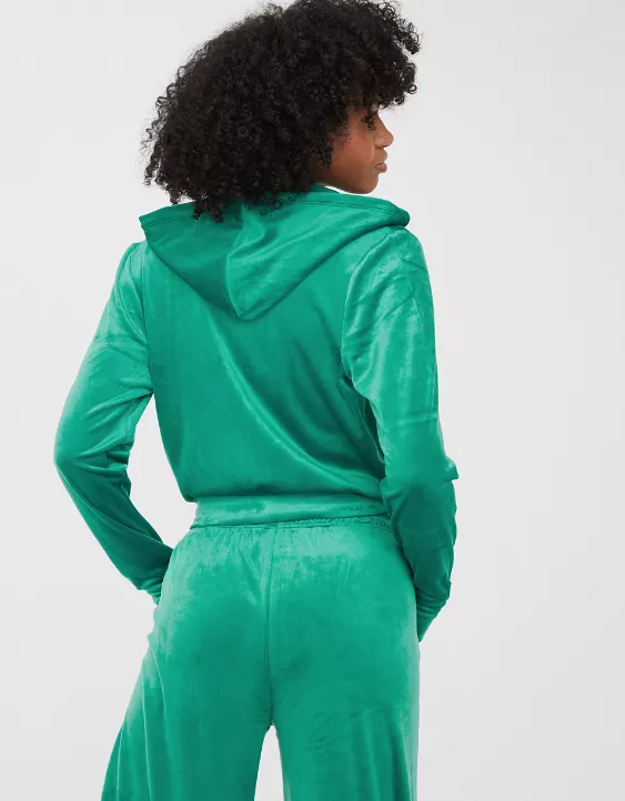 OFFLINE By Aerie Bright Lights Velour Cropped Full Zip Hoodie 2 OFFLINE By Aerie Bright Lights Velour Cropped Full Zip Hoodie - Image 2