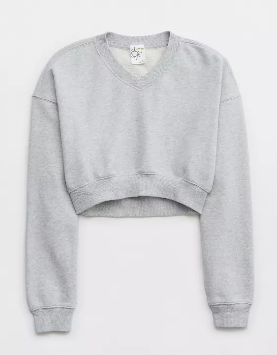 OFFLINE By Aerie Throw-Back Cropped V Neck Sweatshirt 3 OFFLINE By Aerie Throw-Back Cropped V Neck Sweatshirt - Image 3