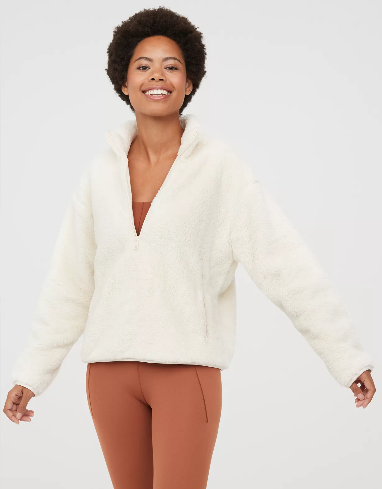 OFFLINE By Aerie Fluffy Sherpa Quarter Zip Sweatshirt 1 OFFLINE By Aerie Fluffy Sherpa Quarter Zip Sweatshirt